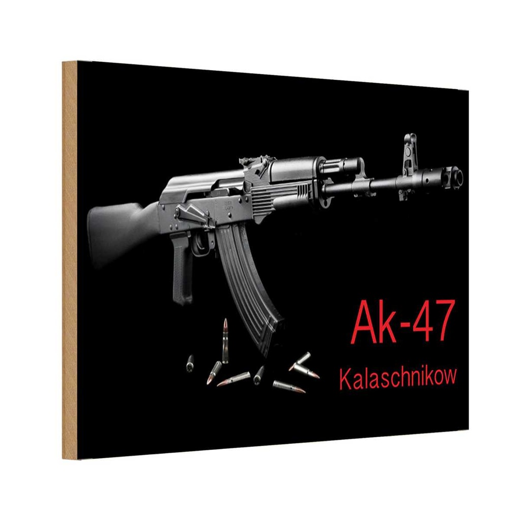 [LA-113587-1812-H] Holzschild 12x18 cm Gewehr AK-47 Kalaschnikow Dekoration