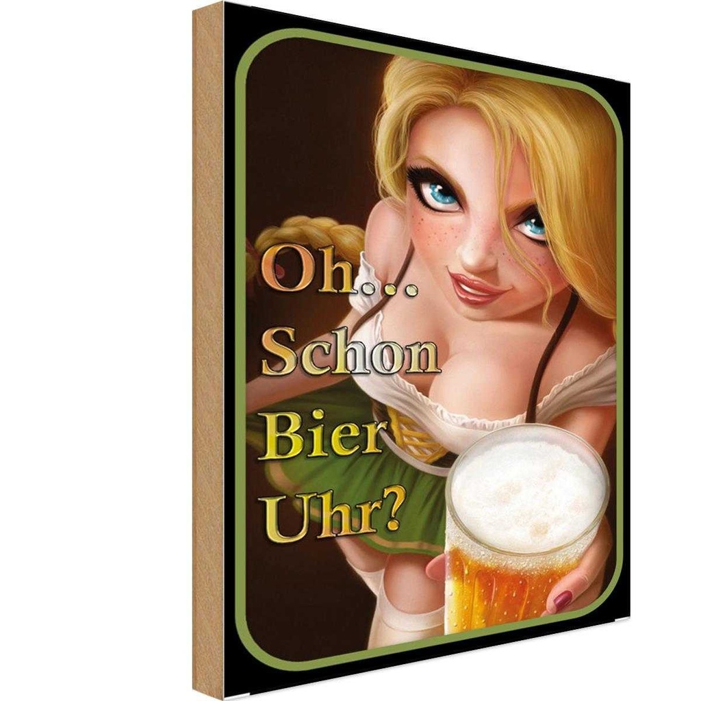 [LA-113624-1812-H] Holzschild 18x12 cm Pinup Oh schon Bier Uhr ? Pin Up