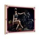 Holzschild 12x18 cm Motorrad Bike Girl Pinup Frau Tattoo Bildmotiv Pin Up