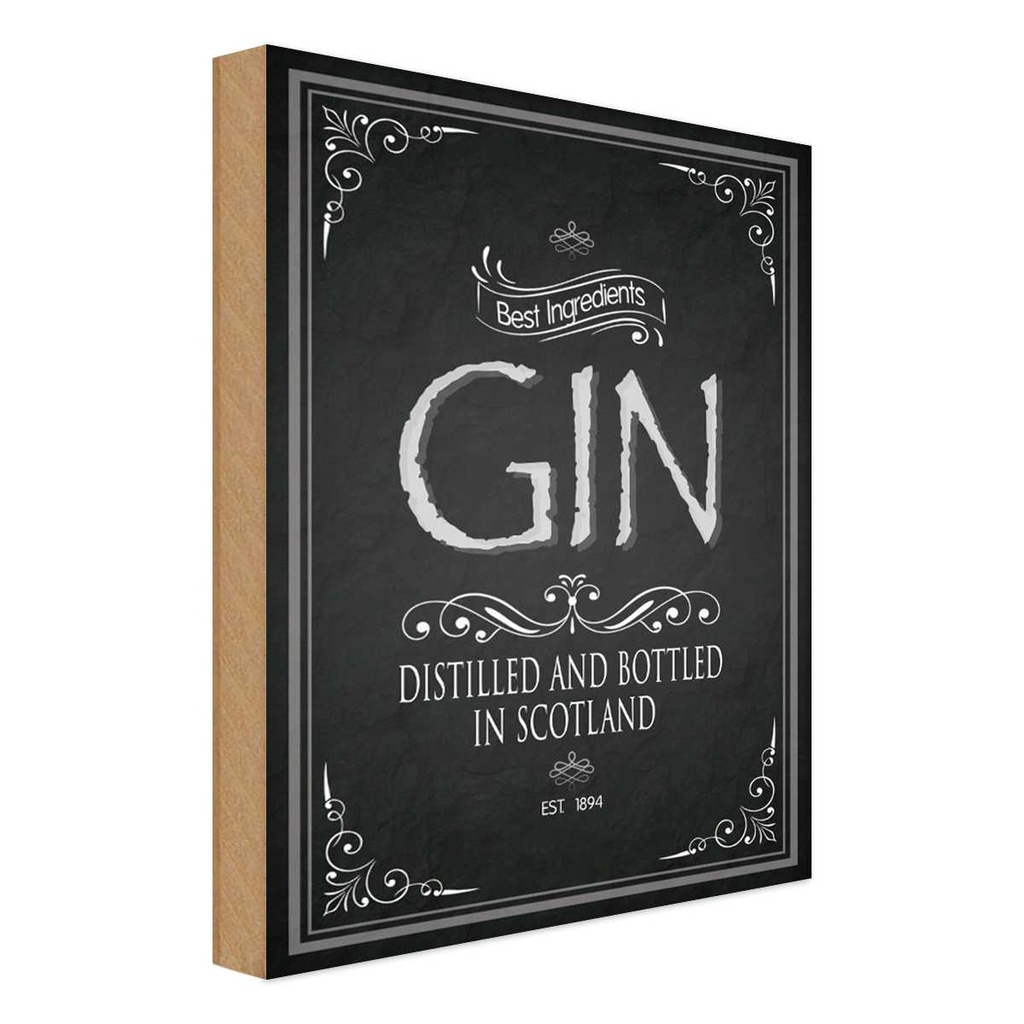 [LA-113713-1812-H] Holzschild 18x12 cm Alkohol Gin best ingredients scotland