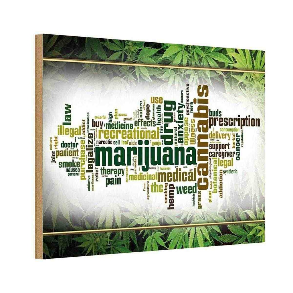 [LA-113721-1812-H] Holzschild 12x18 cm Cannabis Marijuana therapy pain smoke