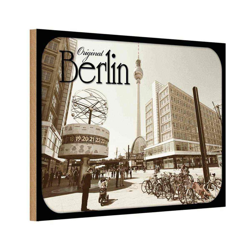 [LA-113741-1812-H] Holzschild 12x18 cm Berlin original Fernsehturm Foro Bildmotiv Reisemotiv Abenteuer Reisen