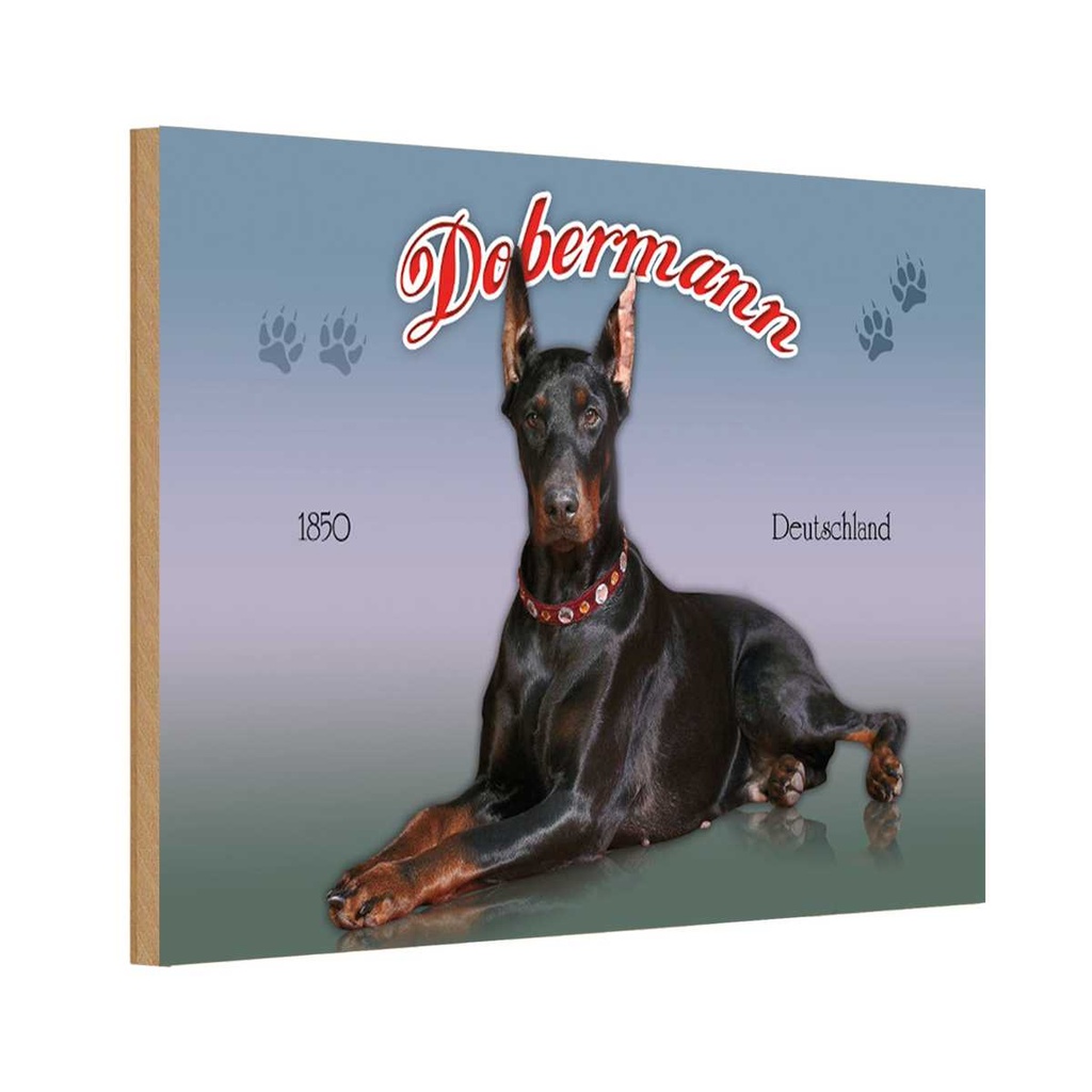 [LA-113764-1812-H] Holzschild 12x18 cm Hund Dobermann 1850 Deutschland Tier Haustier