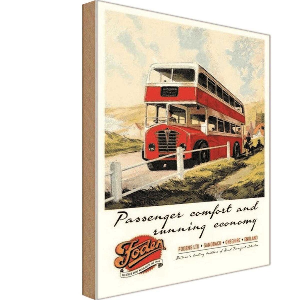 [LA-113890-1812-H] Holzschild 18x12 cm Foden Bus Tour comfort economy Dekoration