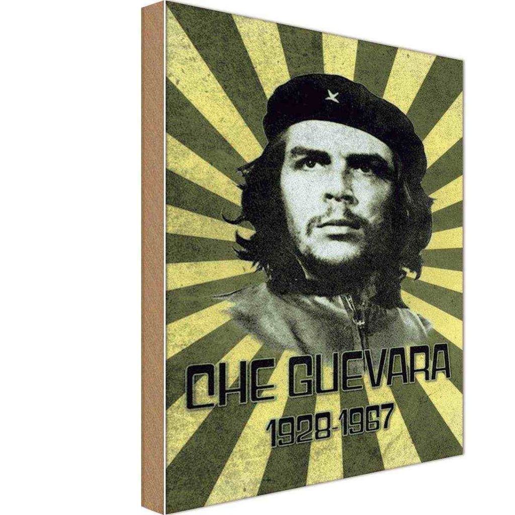 [LA-113913-1812-H] Holzschild 18x12 cm Che Guevara 1928-1967 Kuba Amerika USA