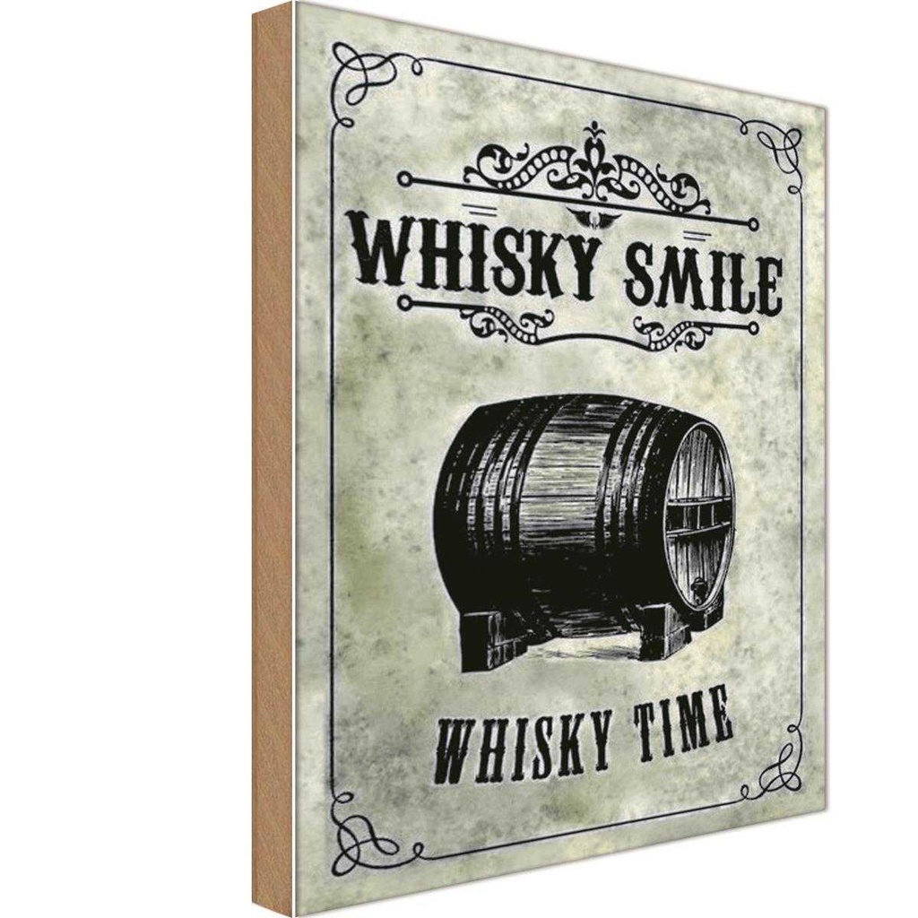 [LA-113989-1812-H] Holzschild 18x12 cm Alkohol Whisky Smile Whisky Time