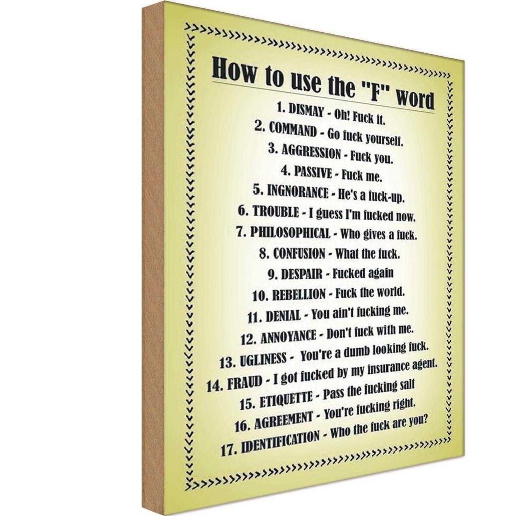 [LA-114113-1812-H] Holzschild 18x12 cm How to use the F. word Dekoration