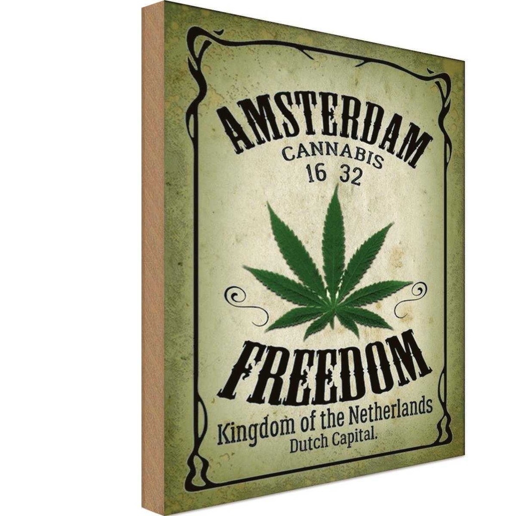 [LA-114132-1812-H] Holzschild 18x12 cm Cannabis Amsterdam freedom Kingdom