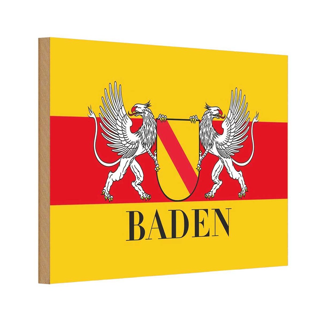 [LA-114248-1812-H] Holzschild 12x18 cm Baden Wappen Flagge Fahne