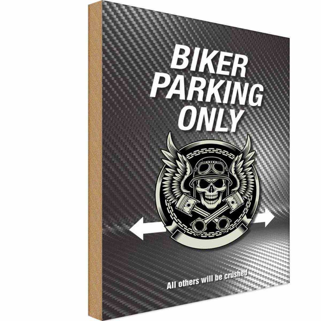 [LA-114271-1812-H] Holzschild 18x12 cm Biker parking only all others Parkplatzschild