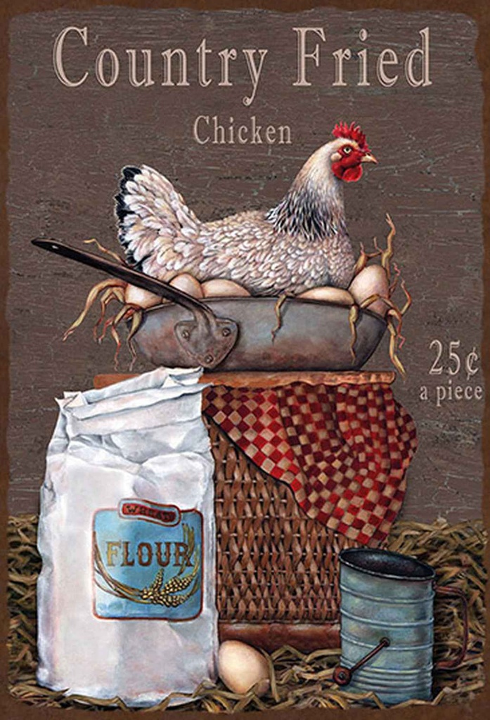 [LA-114291-1812-H] Holzschild 18x12 cm Huhn country Fried Chicken Dekoration