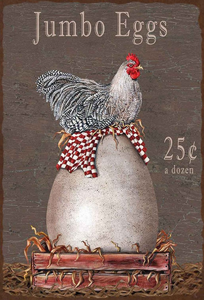 [LA-114292-1812-H] Holzschild 18x12 cm Huhn jumbo Eggs 25 c a dozen Tier Haustier