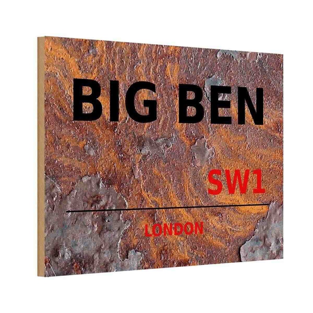 [LA-114319-1812-H] Holzschild 12x18 cm Street Big Ben SW1 England