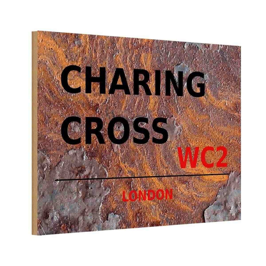 [LA-114331-1812-H] Holzschild 12x18 cm Charing Cross WC2 England