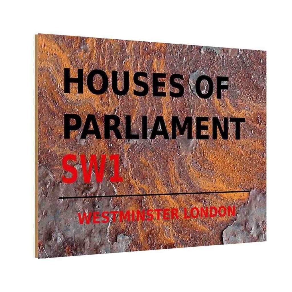 [LA-114345-1812-H] Holzschild 12x18 cm Houses of Parliament SW1 Essen Trinken