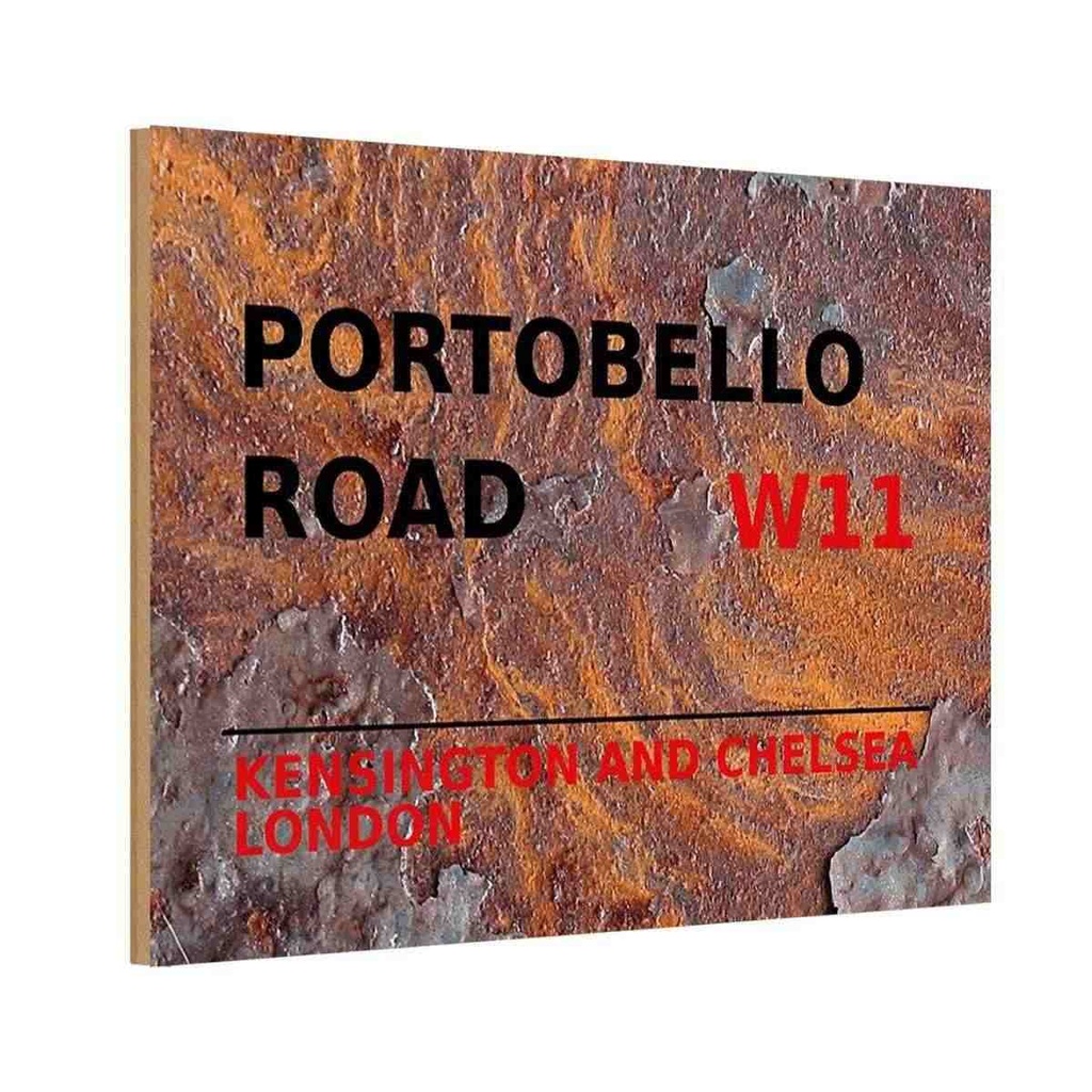 [LA-114376-1812-H] Holzschild 12x18 cm Portobello Road W11 Kensington England