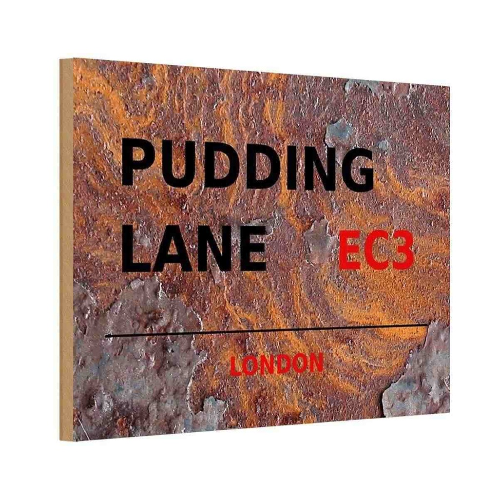 [LA-114378-1812-H] Holzschild 12x18 cm Pudding Lane EC3 England