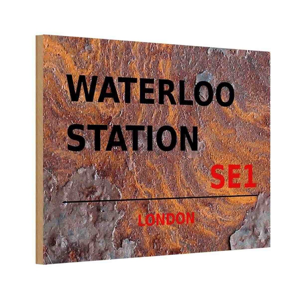 [LA-114411-1812-H] Holzschild 12x18 cm Waterloo Station SE1 England