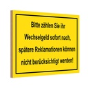 Holzschild 12x18 cm Bitte zählen Sie Wechselgeld Warnschild Hinweisschild