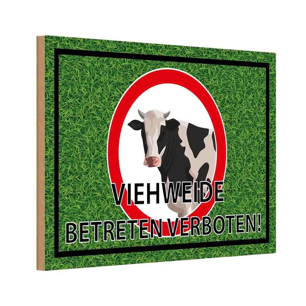 [LA-114561-1812-H] Holzschild 12x18 cm Viehweide Betreten verboten Warnschild Hinweisschild