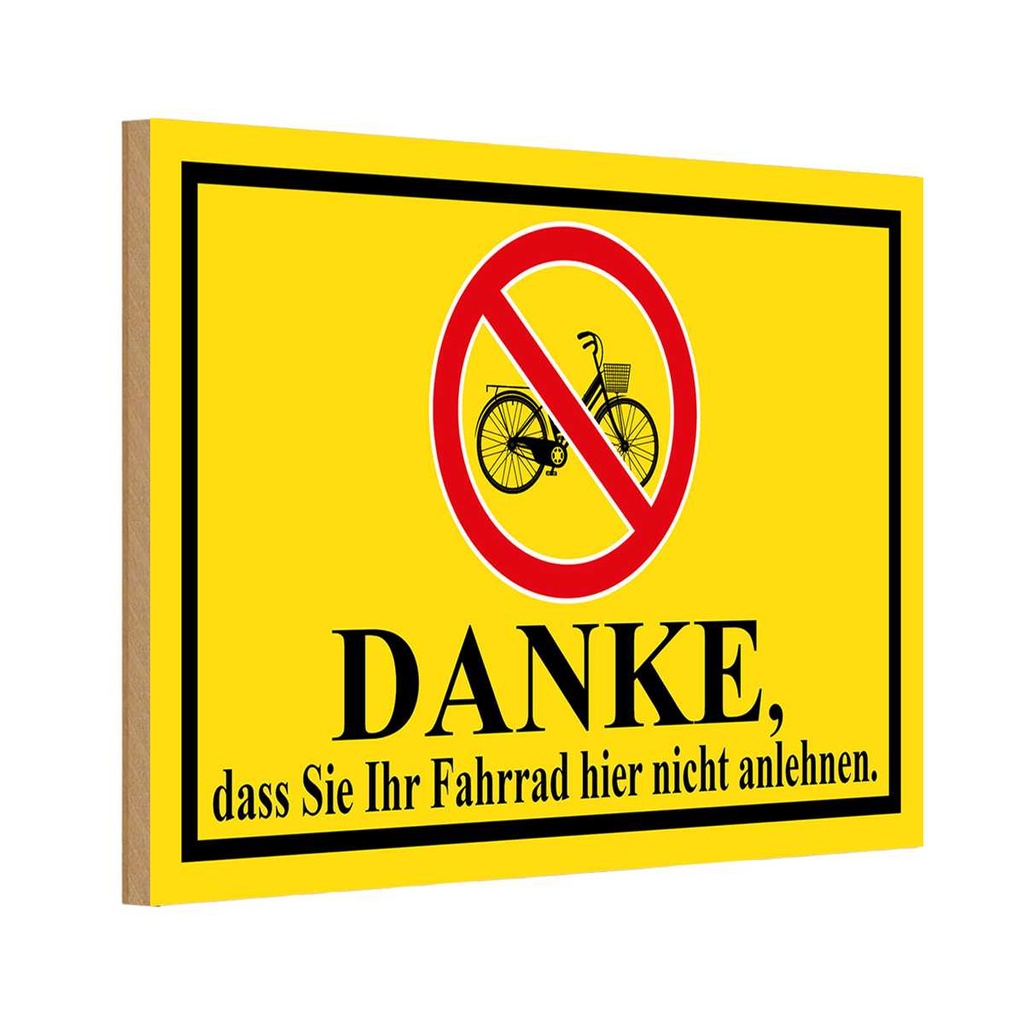 [LA-114570-1812-H] Holzschild 12x18 cm Danke Fahrrad nicht anlehnen Warnschild Hinweisschild
