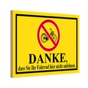 Holzschild 12x18 cm Danke Fahrrad nicht anlehnen Warnschild Hinweisschild