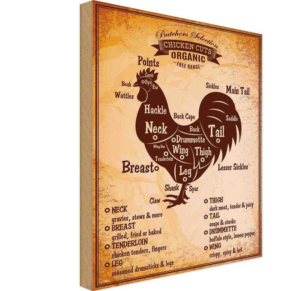 [LA-114613-1812-H] Holzschild 18x12 cm Hähnchen Chicken cuts Organic Metzgerei Hofladen Marktstand Laden