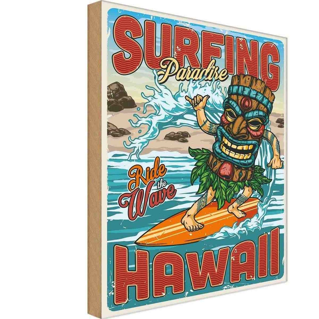 [LA-114627-1812-H] Holzschild 18x12 cm Surfing Paradise Hawaii Sommer Sport Amerika USA