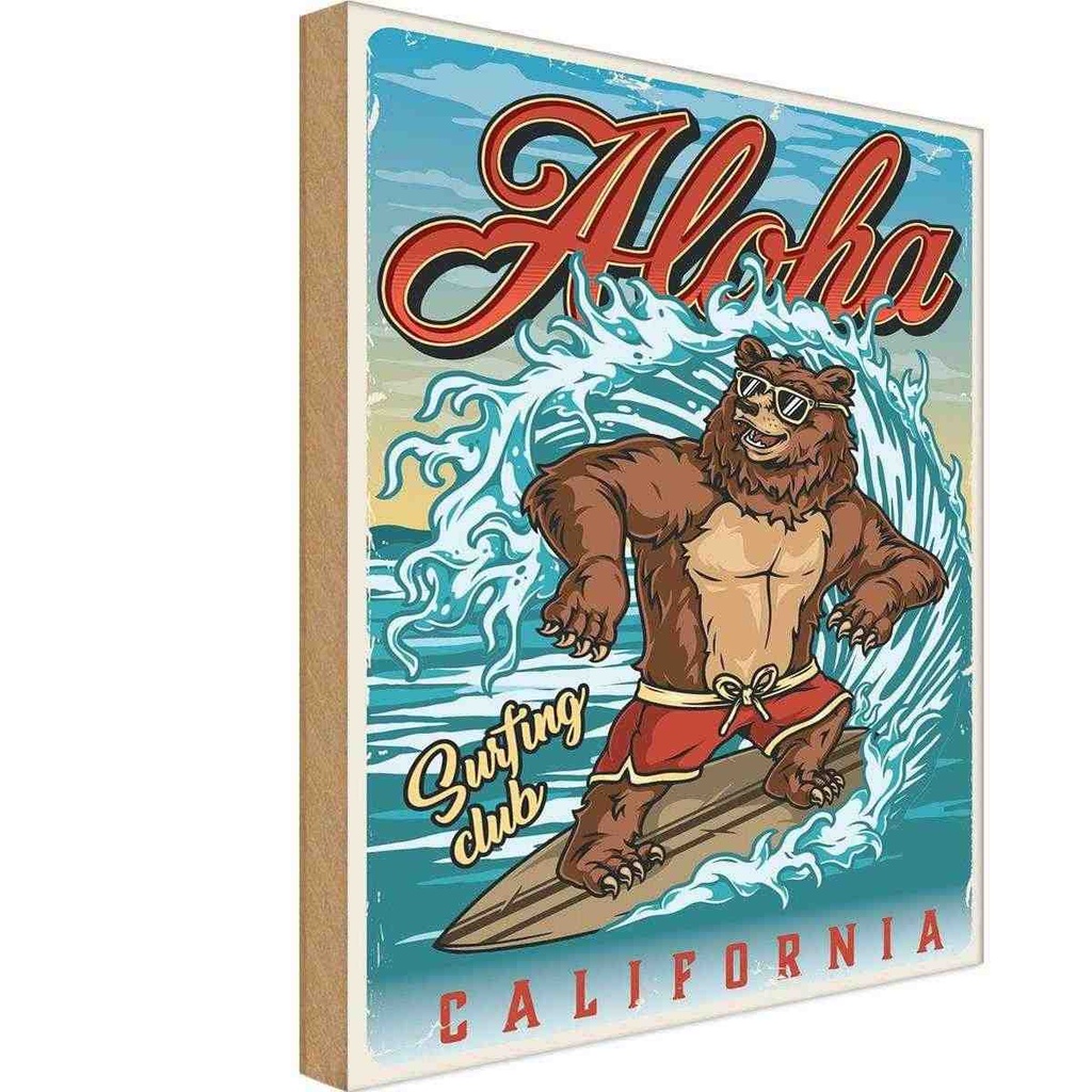 [LA-114630-1812-H] Holzschild 18x12 cm Surfing Aloha California Sommer Sport Amerika USA
