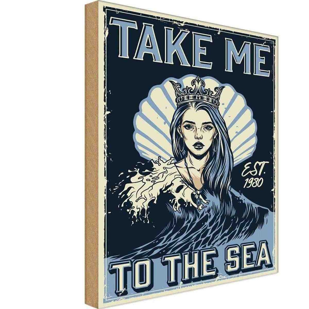 [LA-114647-1812-H] Holzschild 18x12 cm Pinup Take me to the sea Pin Up