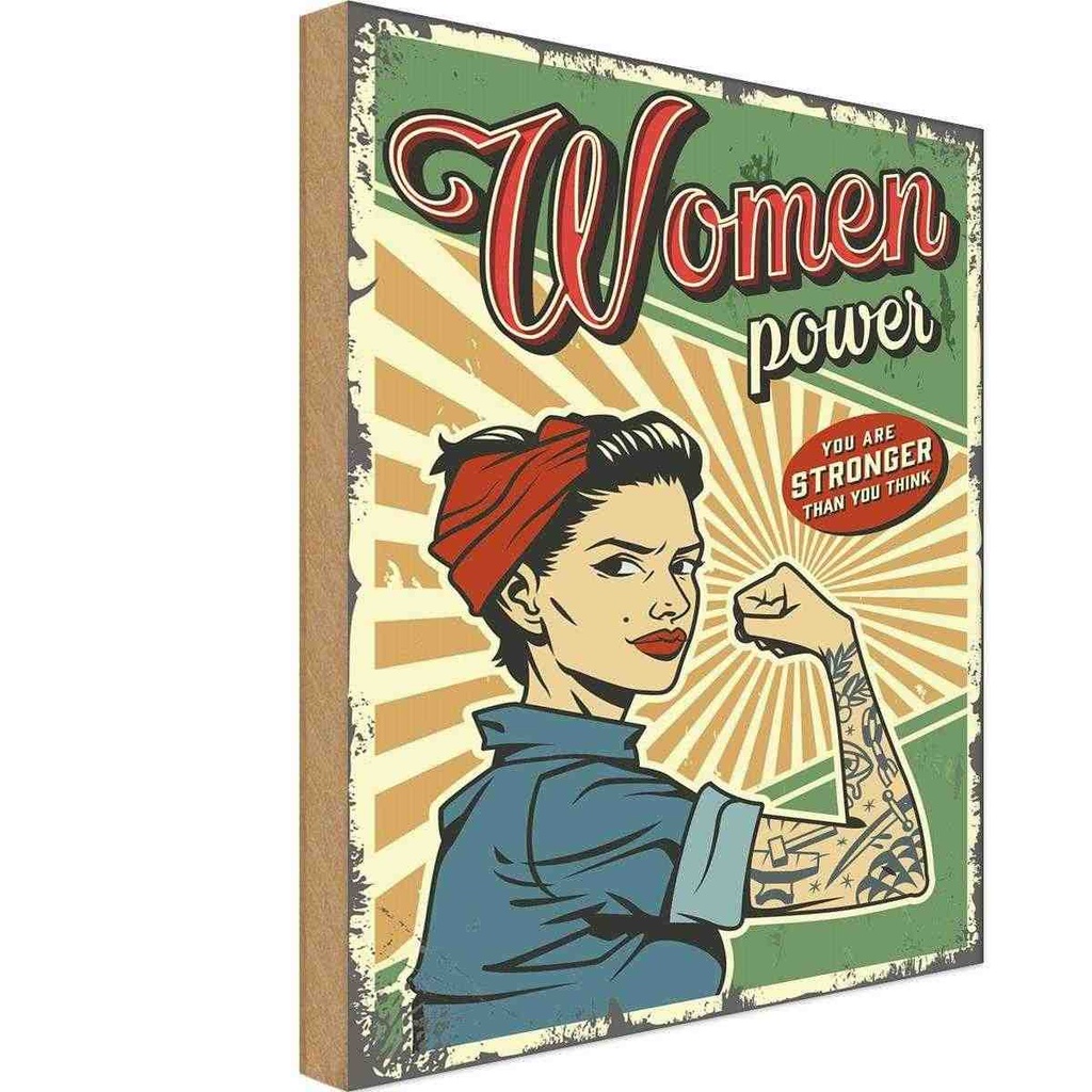 [LA-114662-1812-H] Holzschild 18x12 cm Pinup women power Girl stronger Pin Up