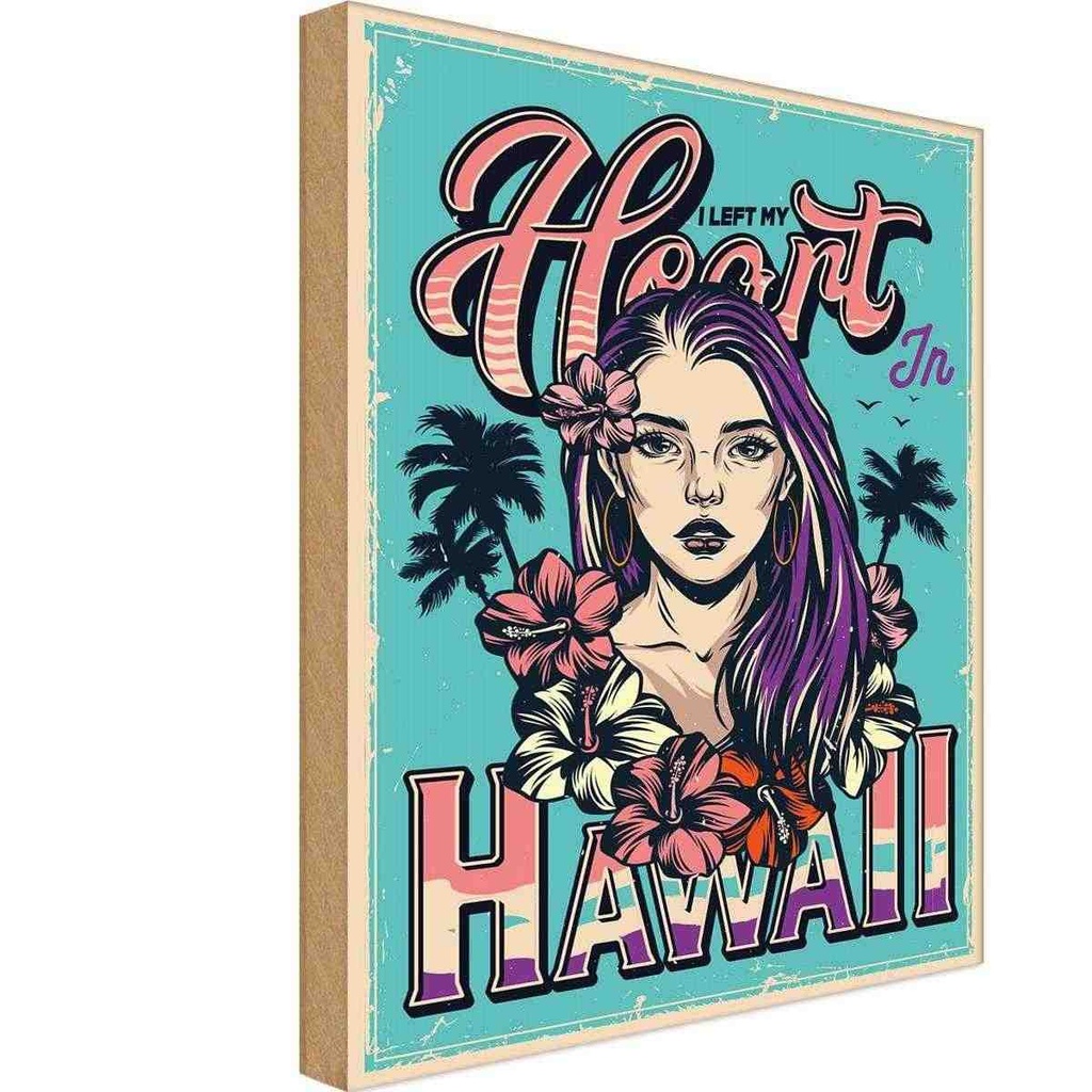 [LA-114680-1812-H] Holzschild 18x12 cm Pinup Hawaii i left my heart Pin Up