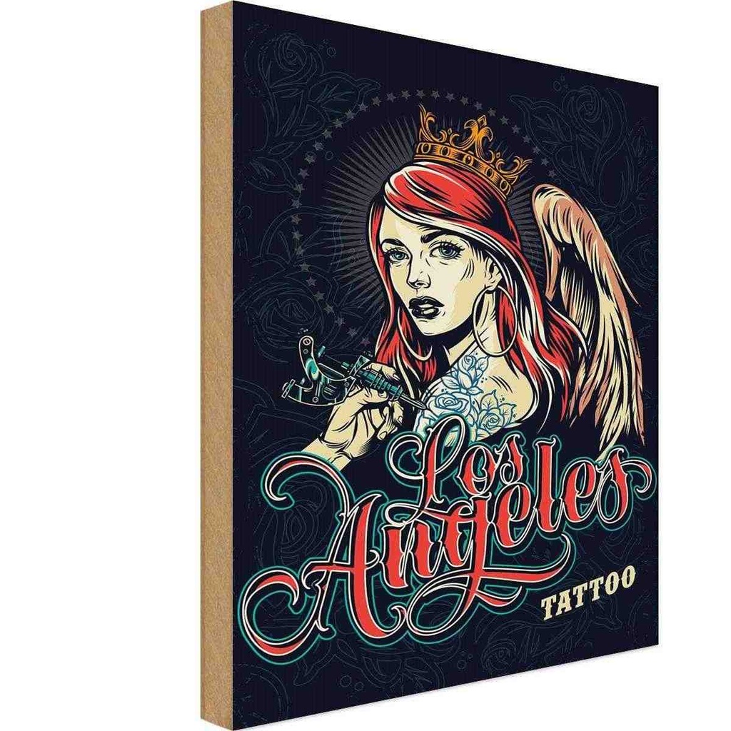 [LA-114681-1812-H] Holzschild 18x12 cm Pinup Tattoo Los Angeles Pin Up