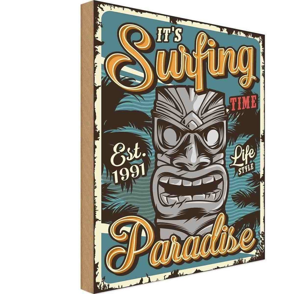 [LA-114687-1812-H] Holzschild 18x12 cm Hawaii ist Surfing time Paradise Abenteuer Reisen