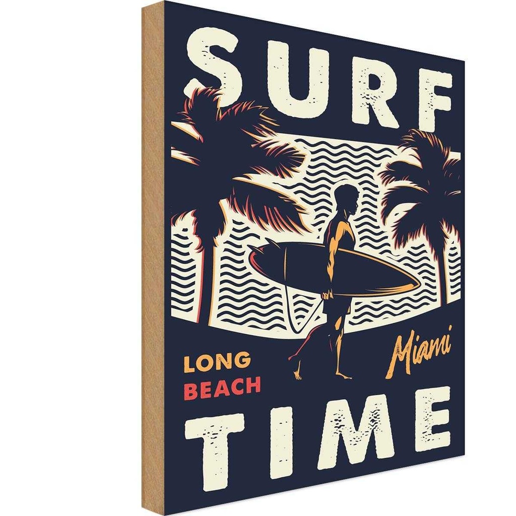 [LA-114689-1812-H] Holzschild 18x12 cm Miami Surf time long beach Amerika USA