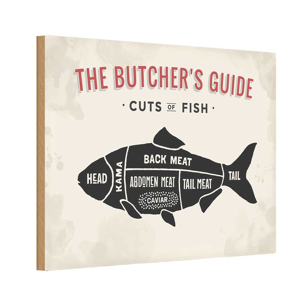 [LA-114740-1812-H] Holzschild 12x18 cm Fisch cuts of fish Metzgerei Hofladen Marktstand Laden