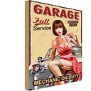 Holzschild 18x12 cm Pinup full Service mechanic Auto Pin Up