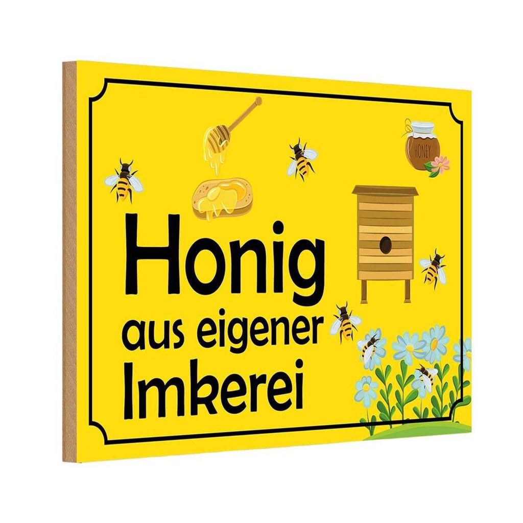 [LA-114974-1812-H] Holzschild 12x18 cm Honig aus eigener Imkerei Hofladen Marktstand Laden