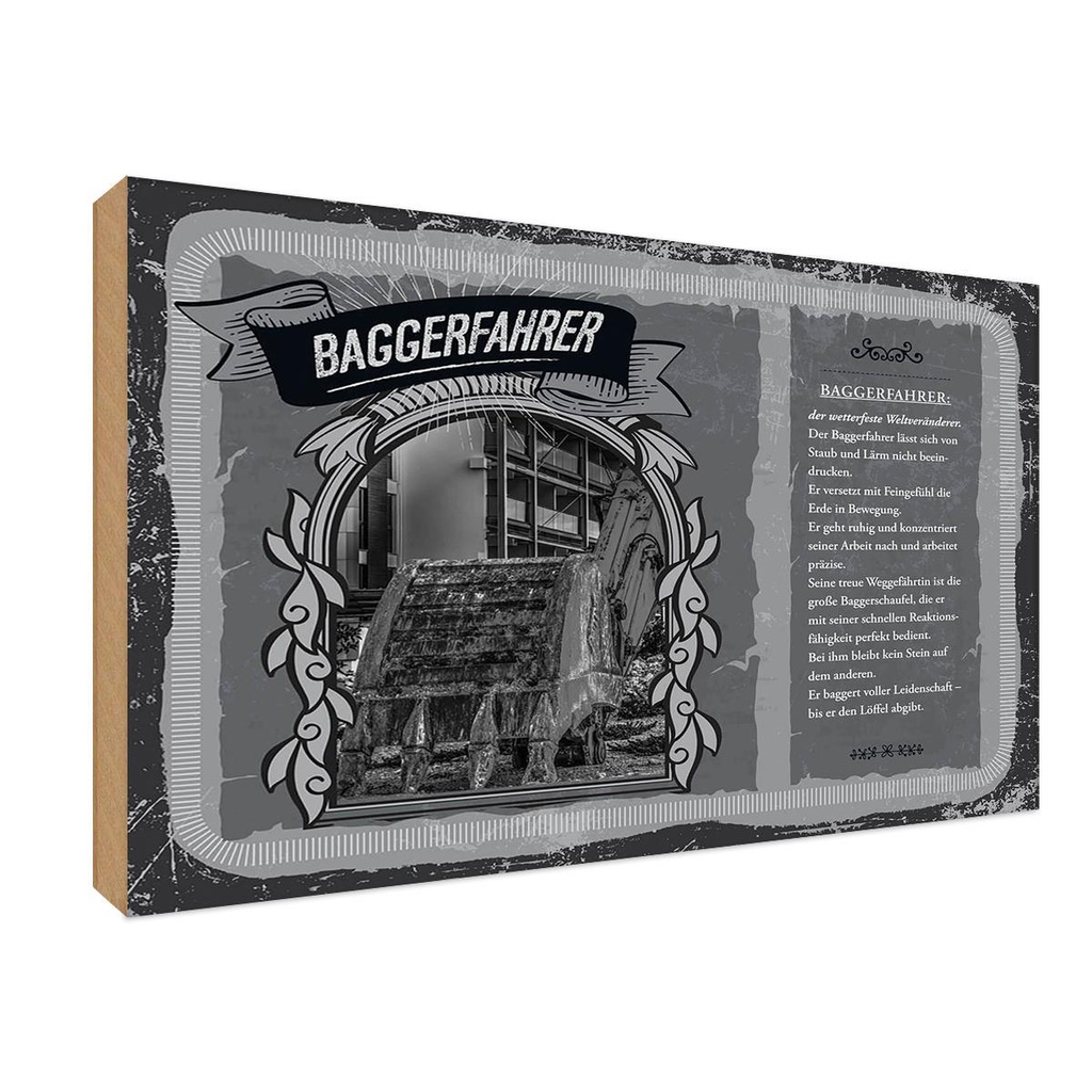 [LA-122983-1812-H] Holzschild 12x18 cm Baggerfahrer Beruf Arbeit