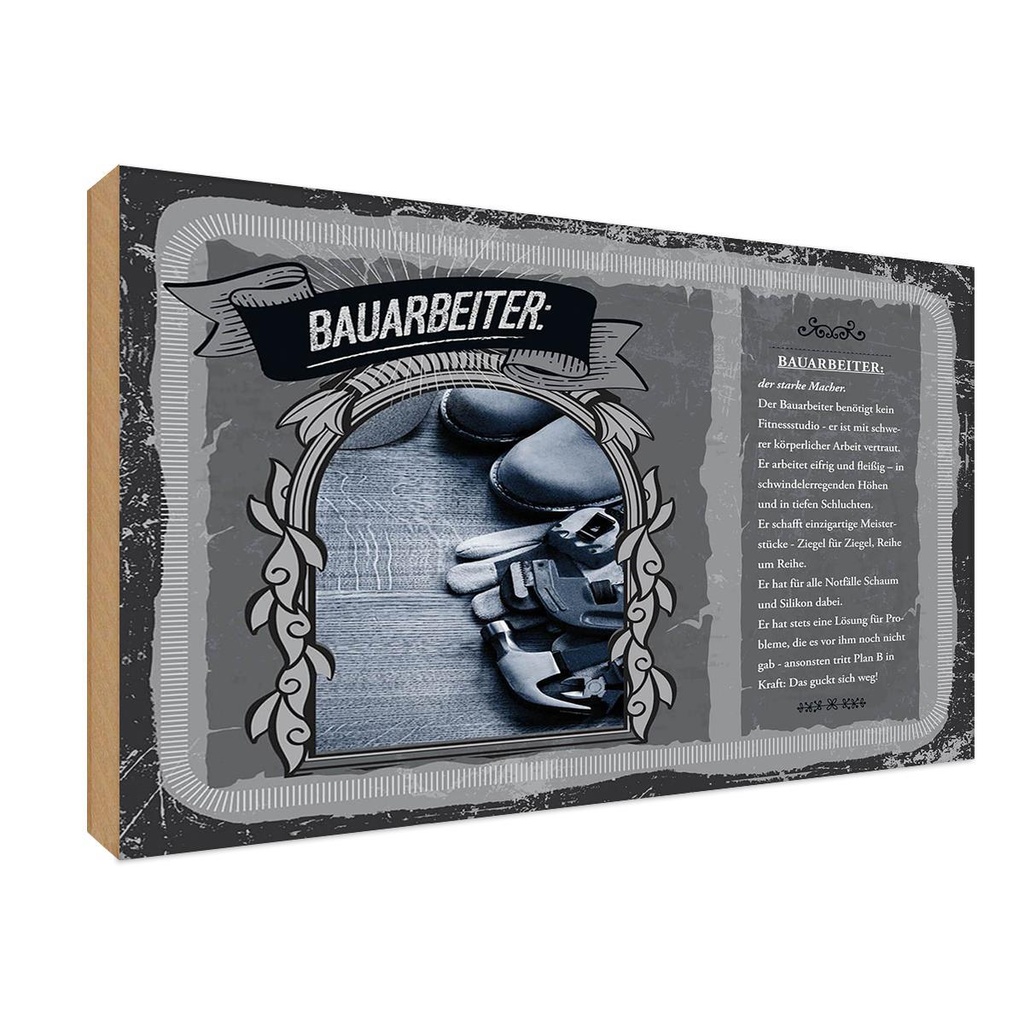 [LA-122987-1812-H] Holzschild 12x18 cm Bauarbeiter Beruf Arbeit