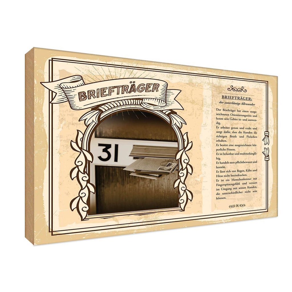 [LA-122995-1812-H] Holzschild 12x18 cm Briefträger Beruf Arbeit
