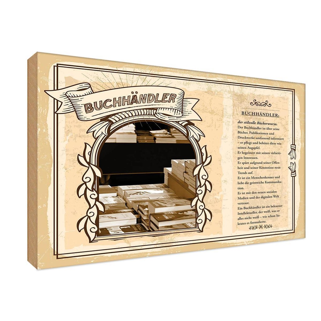 [LA-122999-1812-H] Holzschild 12x18 cm Buchhändler Beruf Arbeit