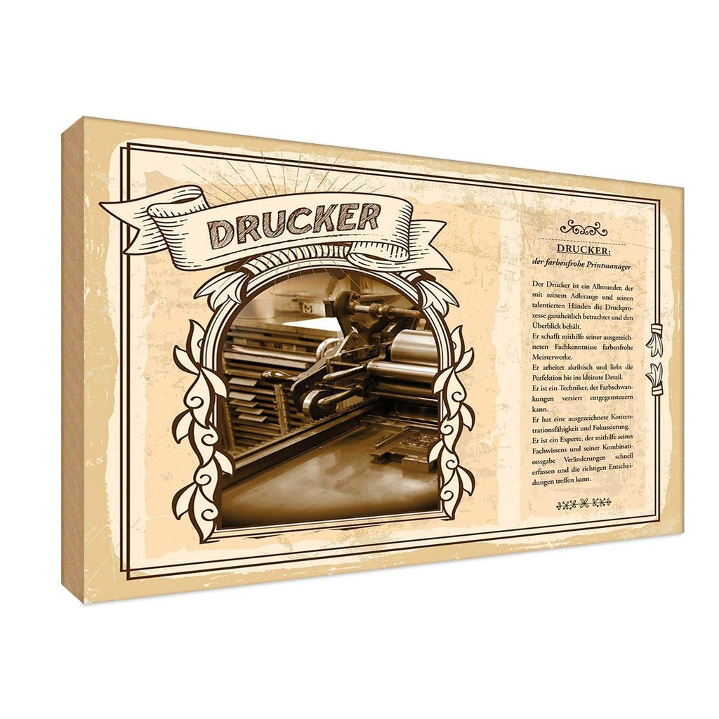[LA-123007-1812-H] Holzschild 12x18 cm Drucker Beruf Arbeit