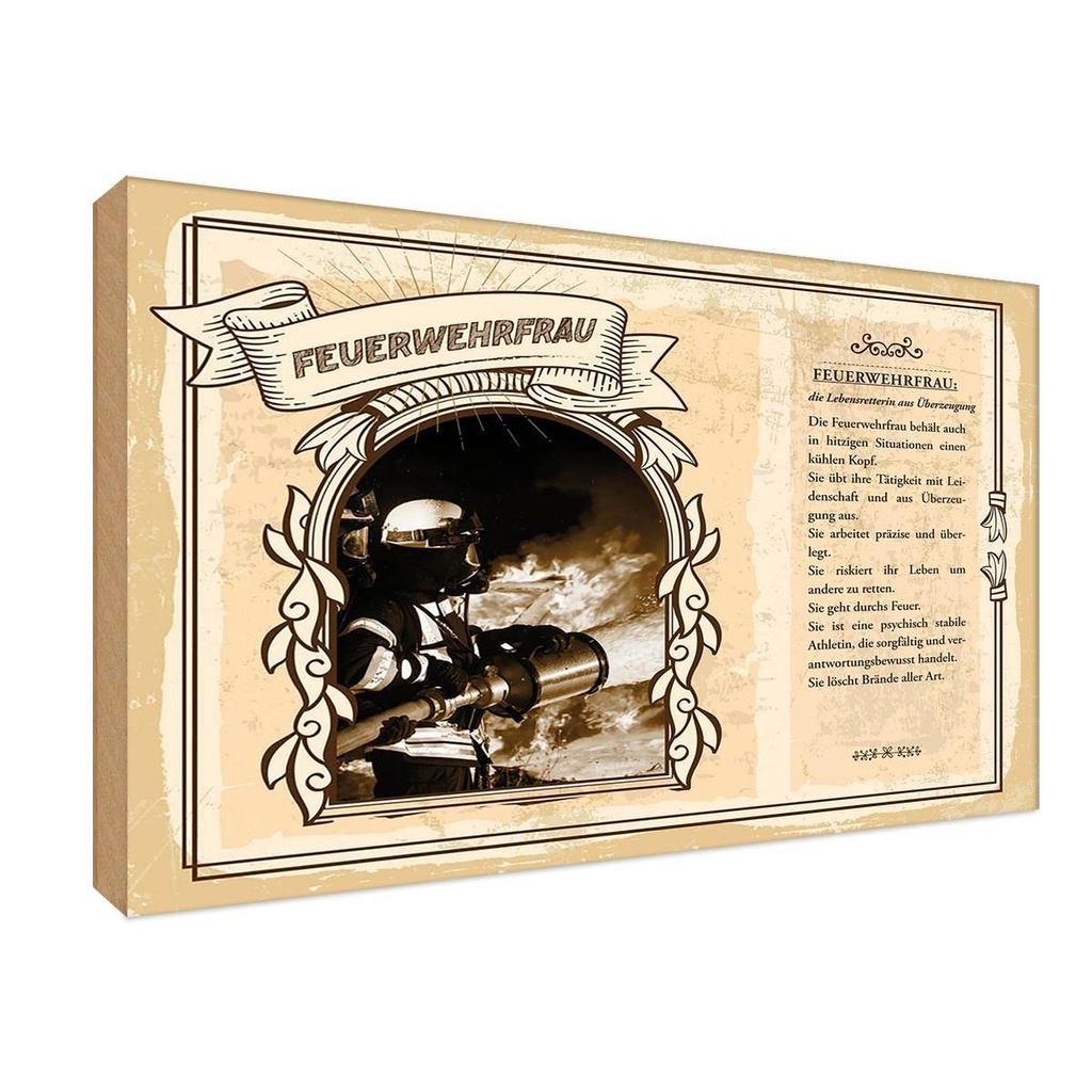 [LA-123014-1812-H] Holzschild 12x18 cm Feuerwehrfrau Beruf Arbeit