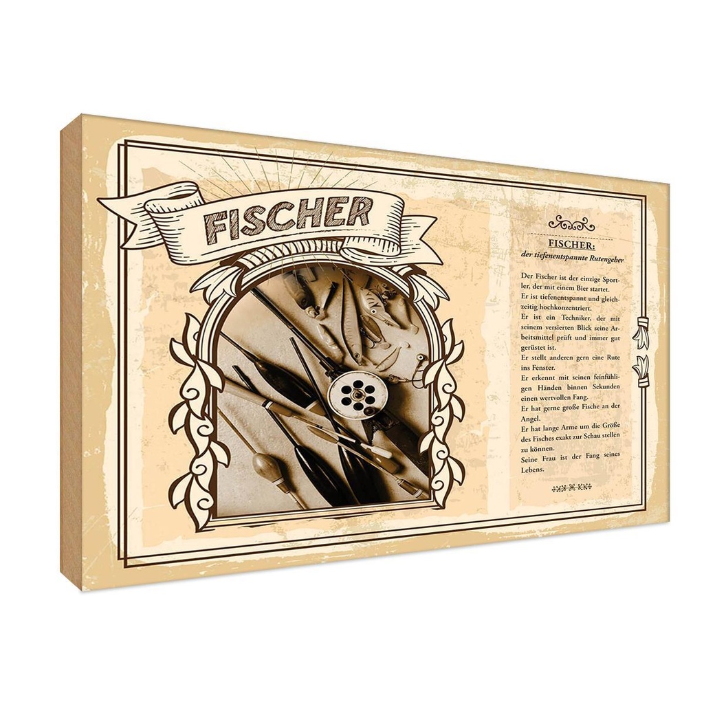 [LA-123017-1812-H] Holzschild 12x18 cm Fischer Rutengeber Beruf Arbeit