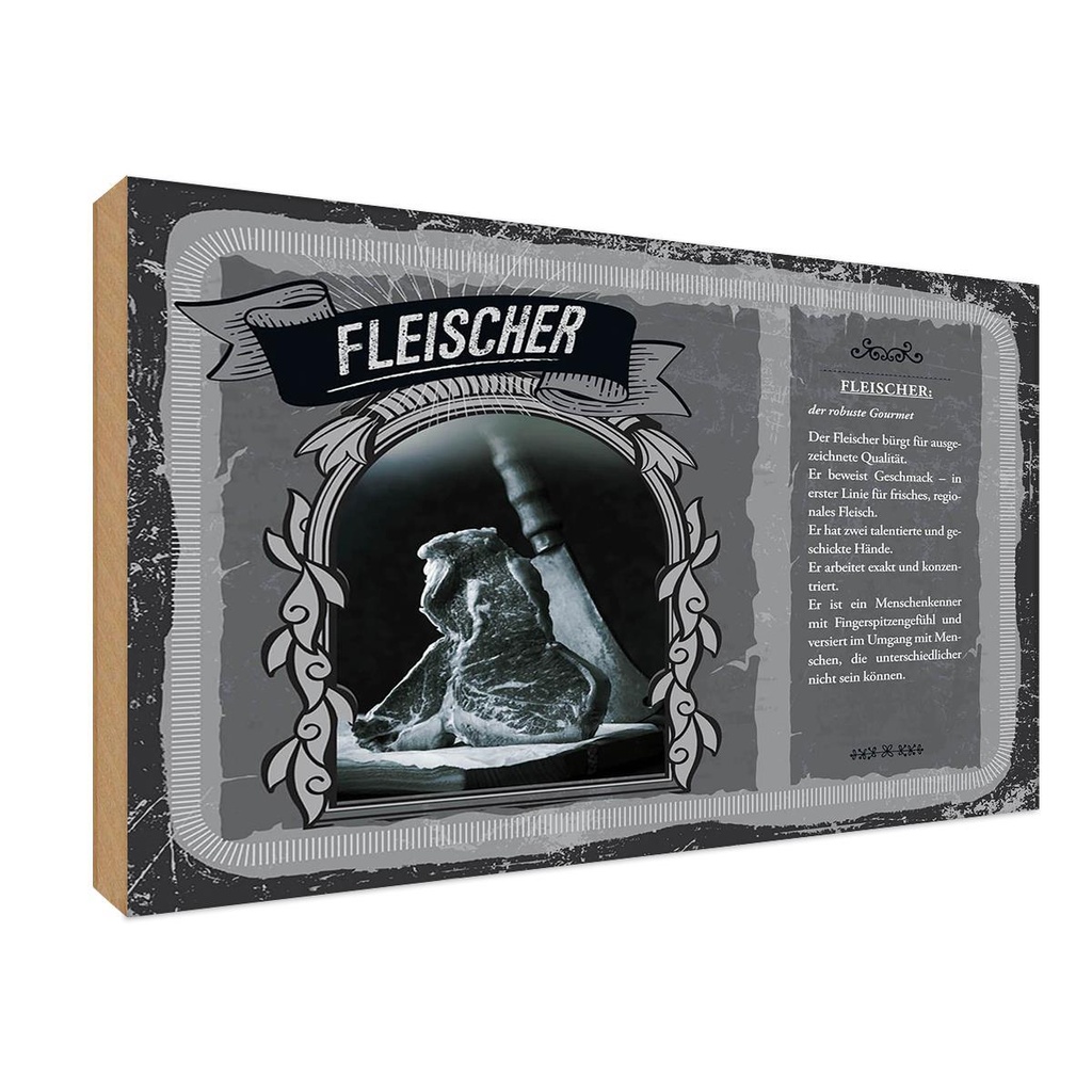 [LA-123018-1812-H] Holzschild 12x18 cm Fleischer Beruf Arbeit