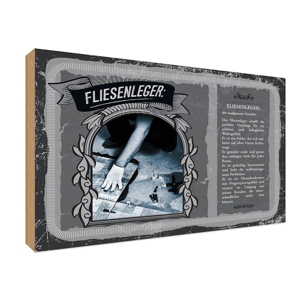 [LA-123019-1812-H] Holzschild 12x18 cm Fliesenleger Beruf Arbeit