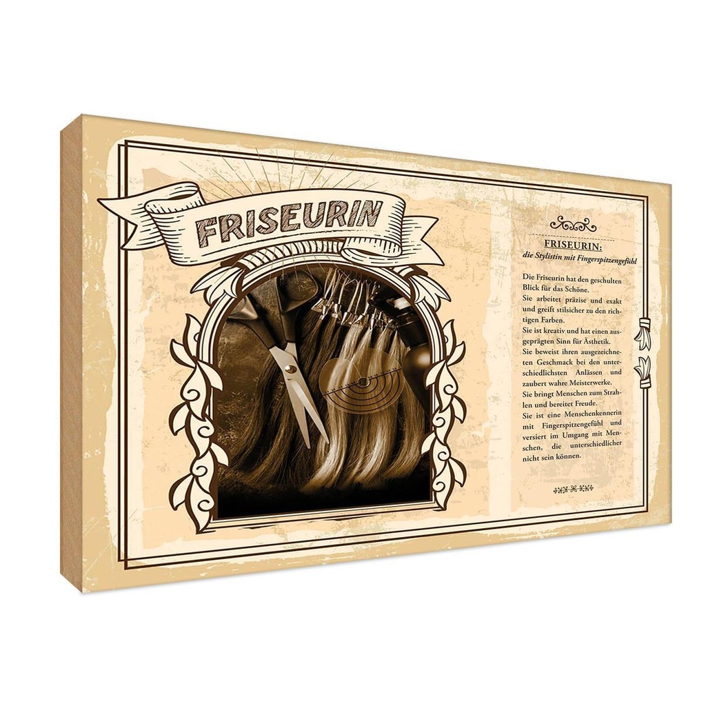 [LA-123025-1812-H] Holzschild 12x18 cm Friseurin Beruf Arbeit