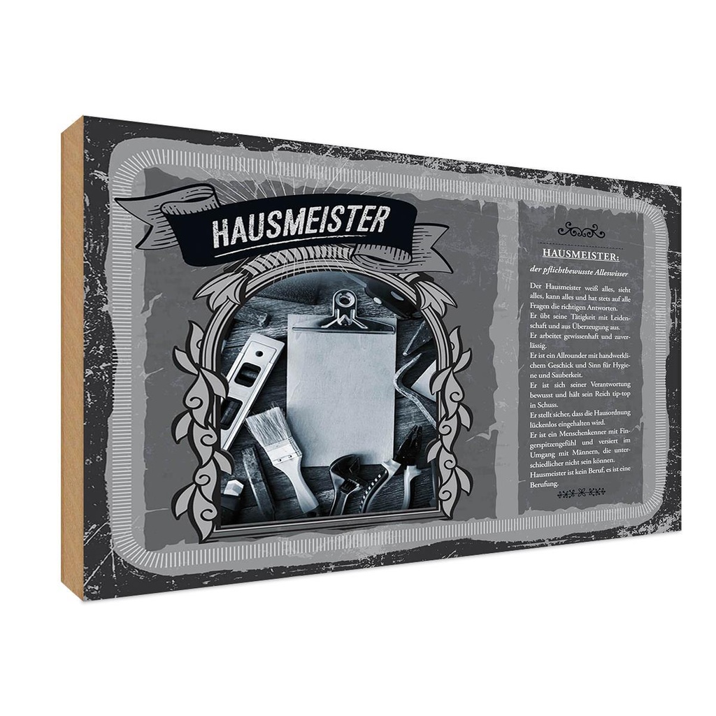 [LA-123033-1812-H] Holzschild 12x18 cm Hausmeister Beruf Arbeit
