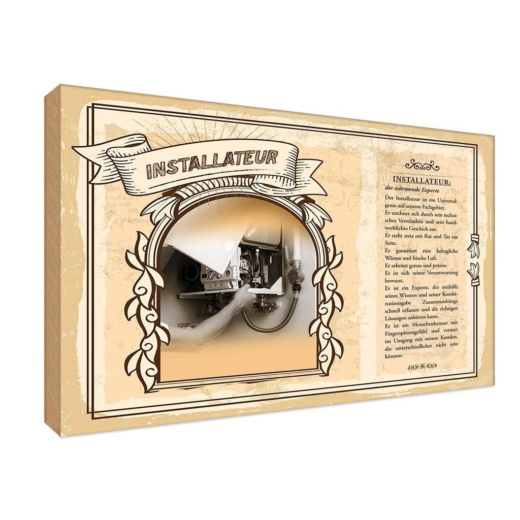 [LA-123039-1812-H] Holzschild 12x18 cm Installateur Beruf Arbeit